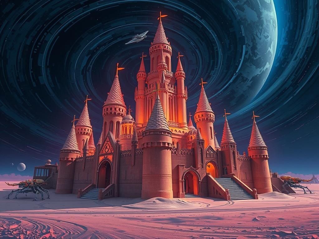 Sand Castle Siege: Retro Robots and Warbird Attack