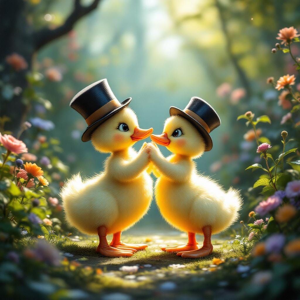 Ducklings Dance Tango in Dreamlike Matte Painting
