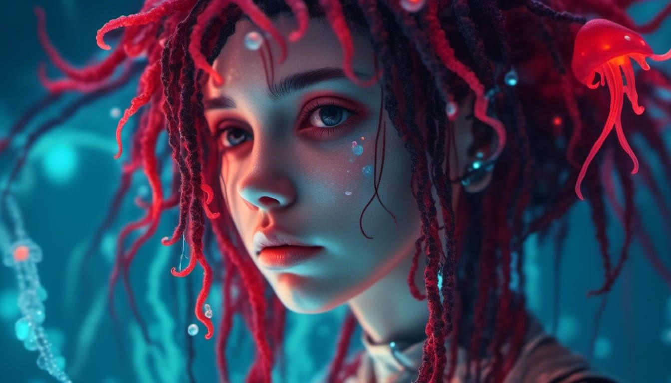 Cyberpunk Girl with Jellyfish Dreadlocks