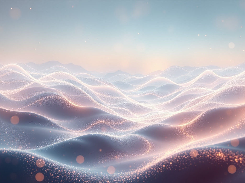 (A surreal landscape formed by floating light particles, cre...