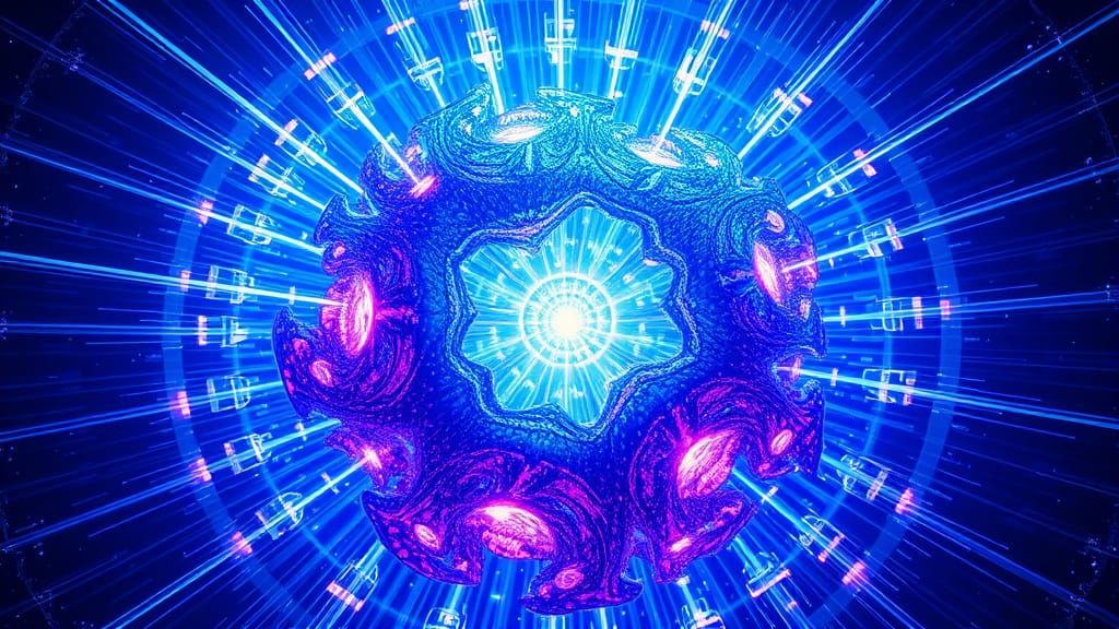 Neon Bioluminescent Fractal Sphere in Sapphire Universe