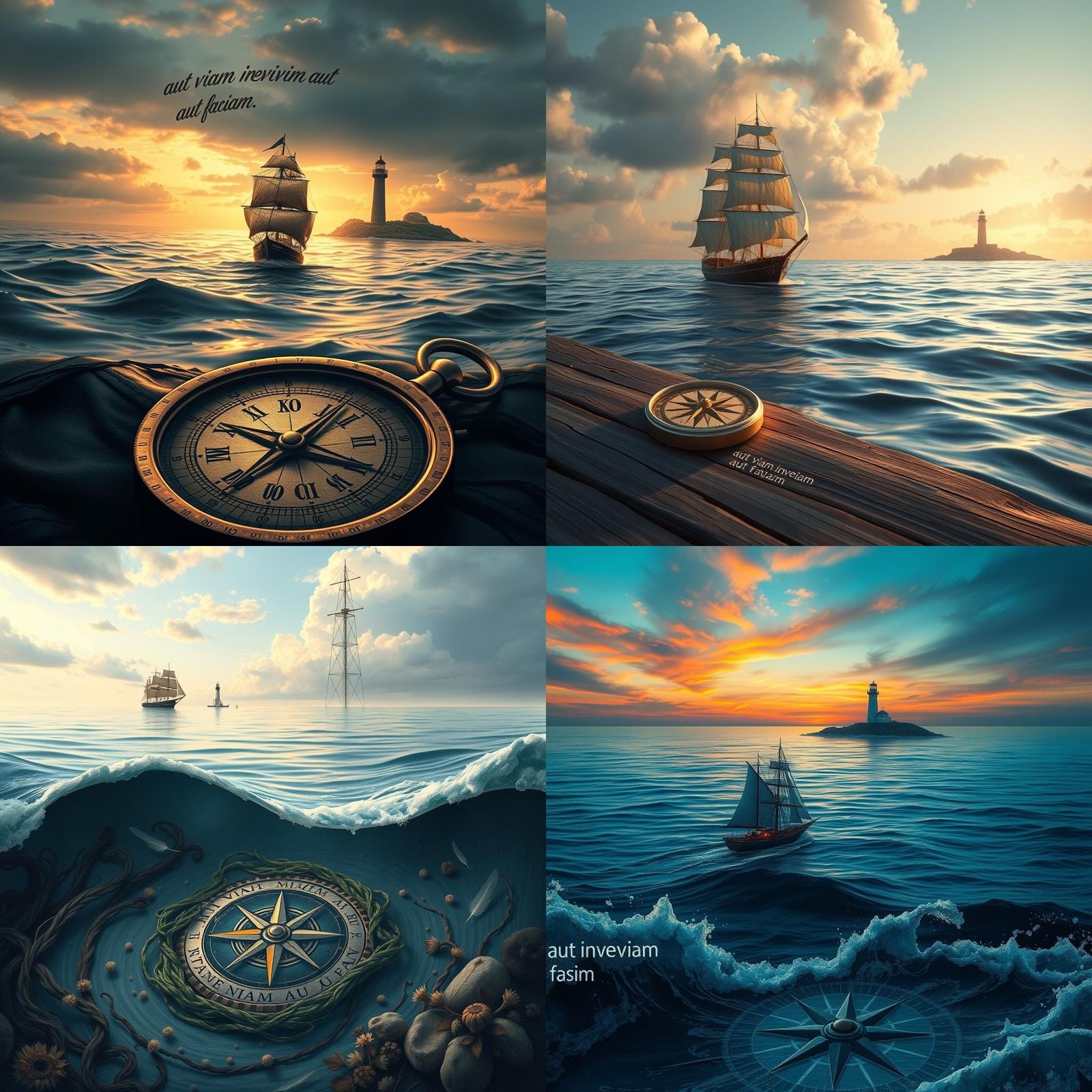 Serene Ocean Tattoo with Latin Quote, Detailed Matte Paintin...