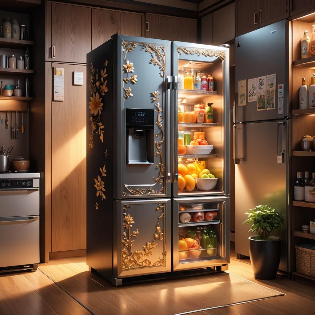 Anime Refrigerator with Open Door in 3D