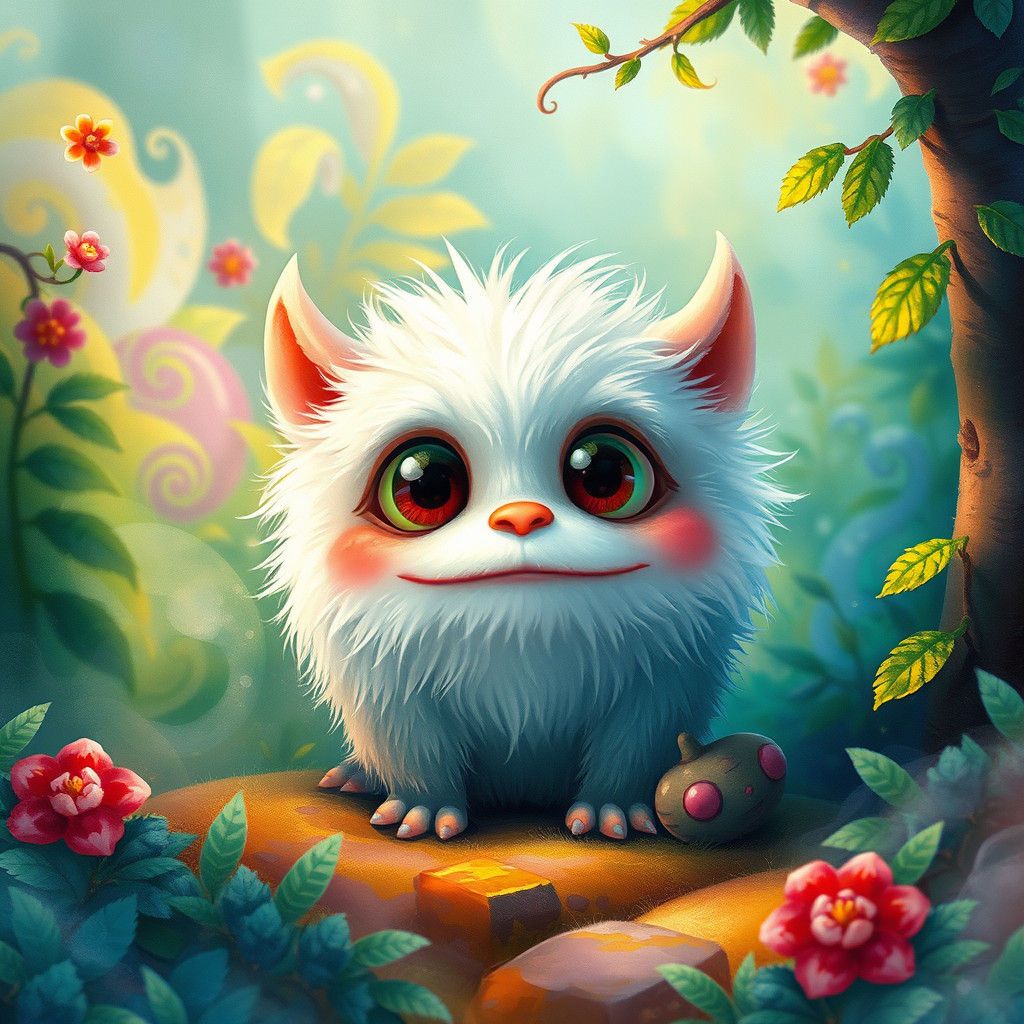 Dreamlike Fluffy Monster in Watercolor Painting Style