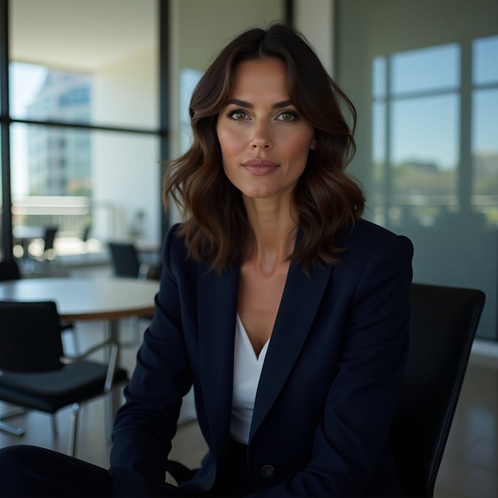 Confident Businesswoman in Modern Office, Realistic Photogra...