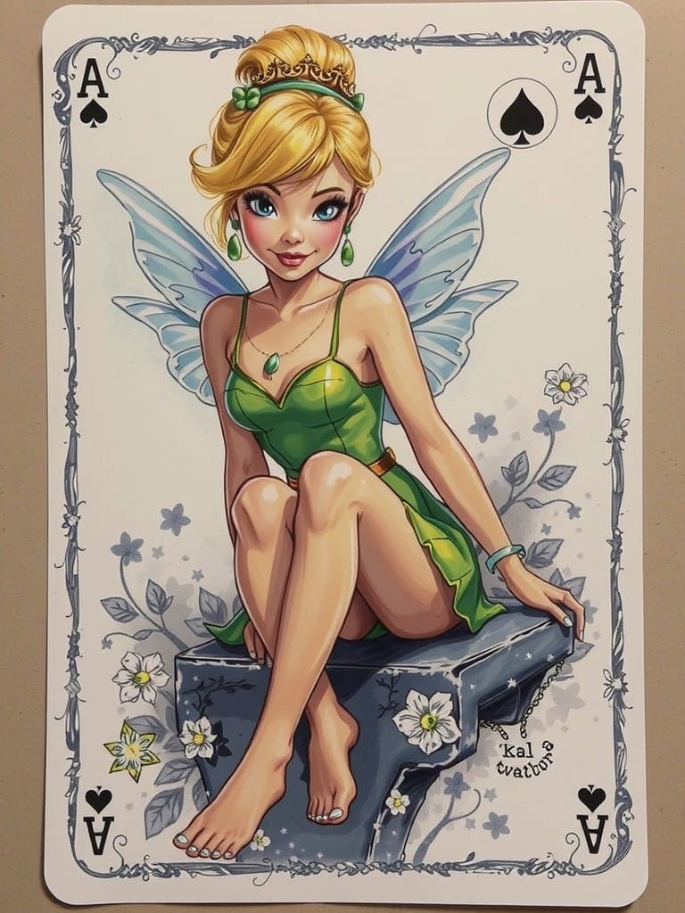 Tinkerbell Playing Card in Detailed Ink Sketch Style
