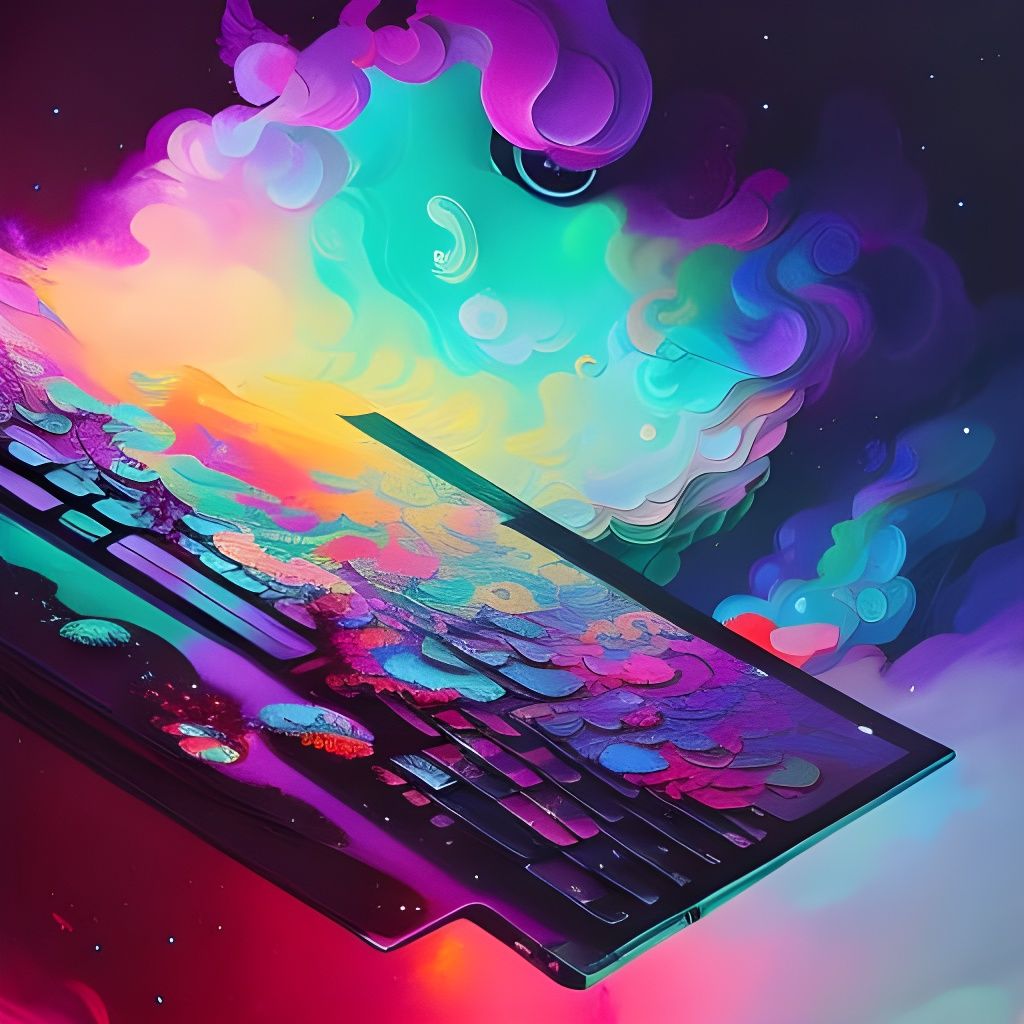 Cosmic Steampunk Laptop with Dripping Paint
