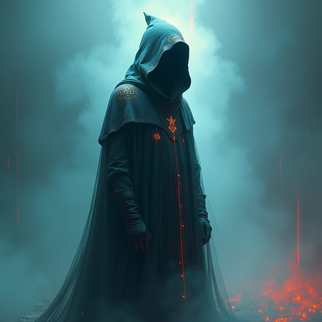 Mysterious Figure in Ethereal Mist, Dreamlike Art