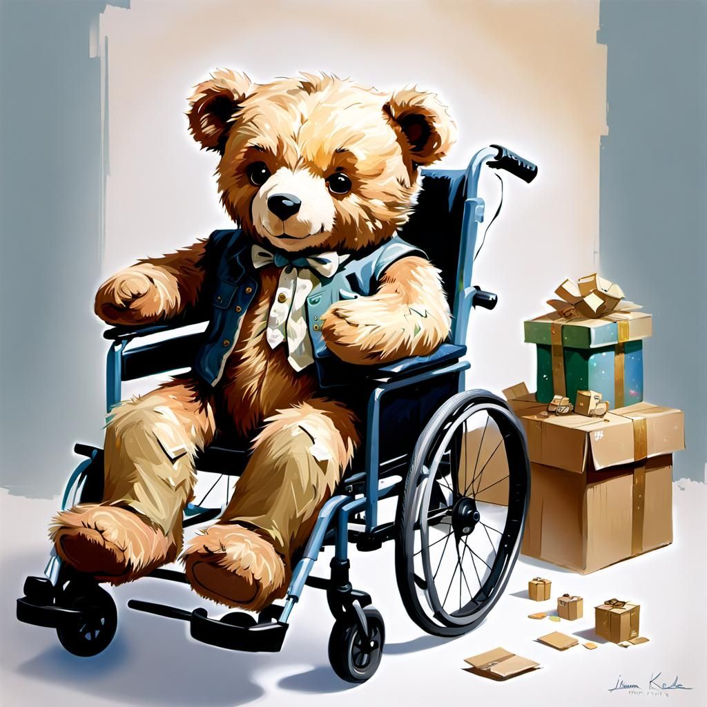 Teddy Bear in Wheelchair: Whimsical Digital Masterpiece