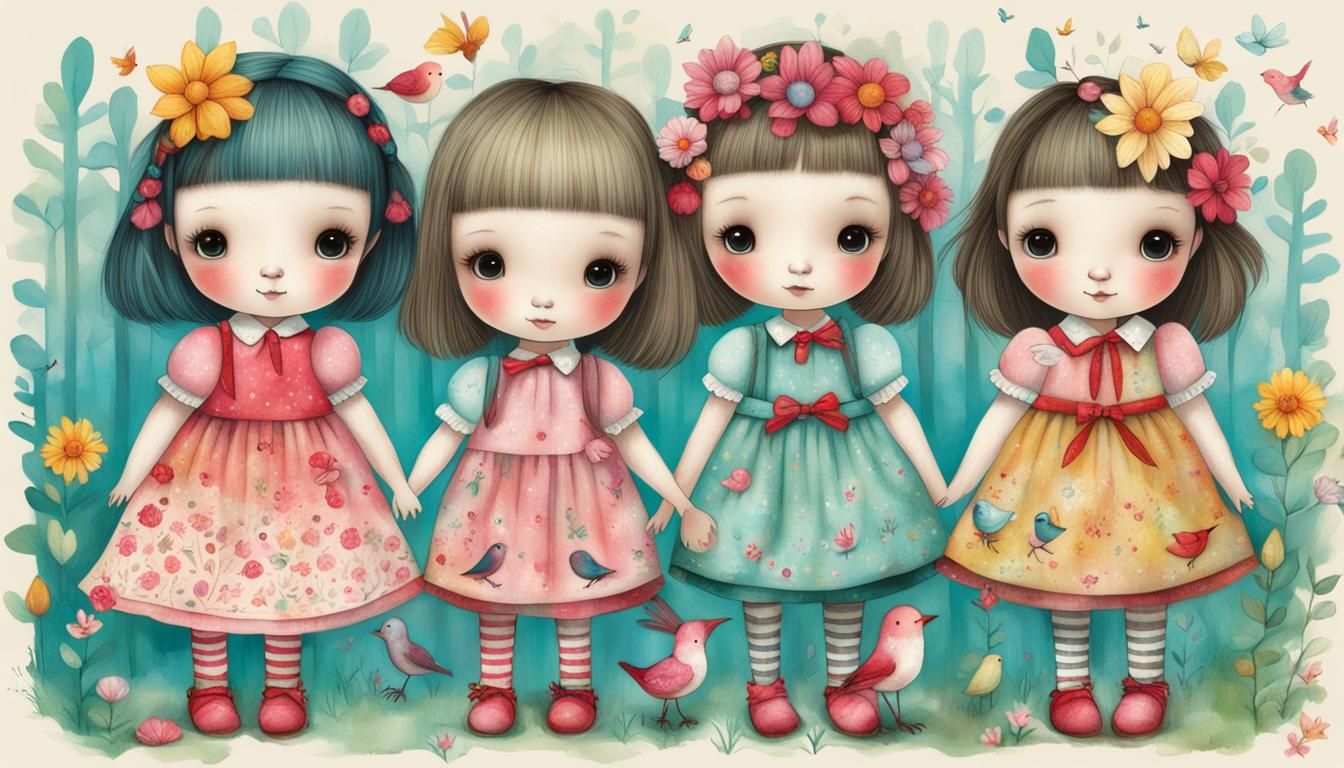 Adorable Gorjuss Doll in a Colorful Forest