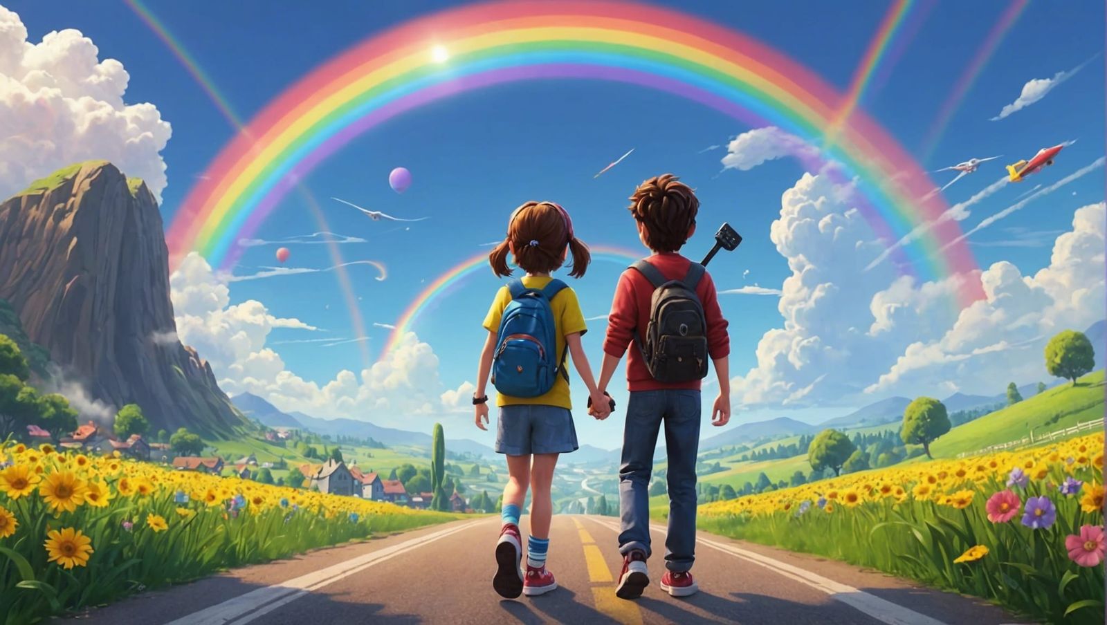 Vibrant Rainbow Road Dreamscape Illustration
