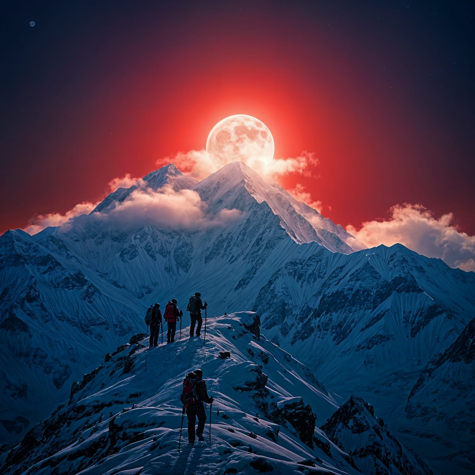 Majestic Mount Everest Under Blood Moon