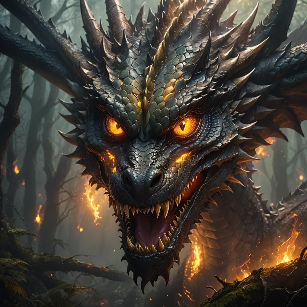 Dragon Eye in Misty Forest: Digital Concept Art