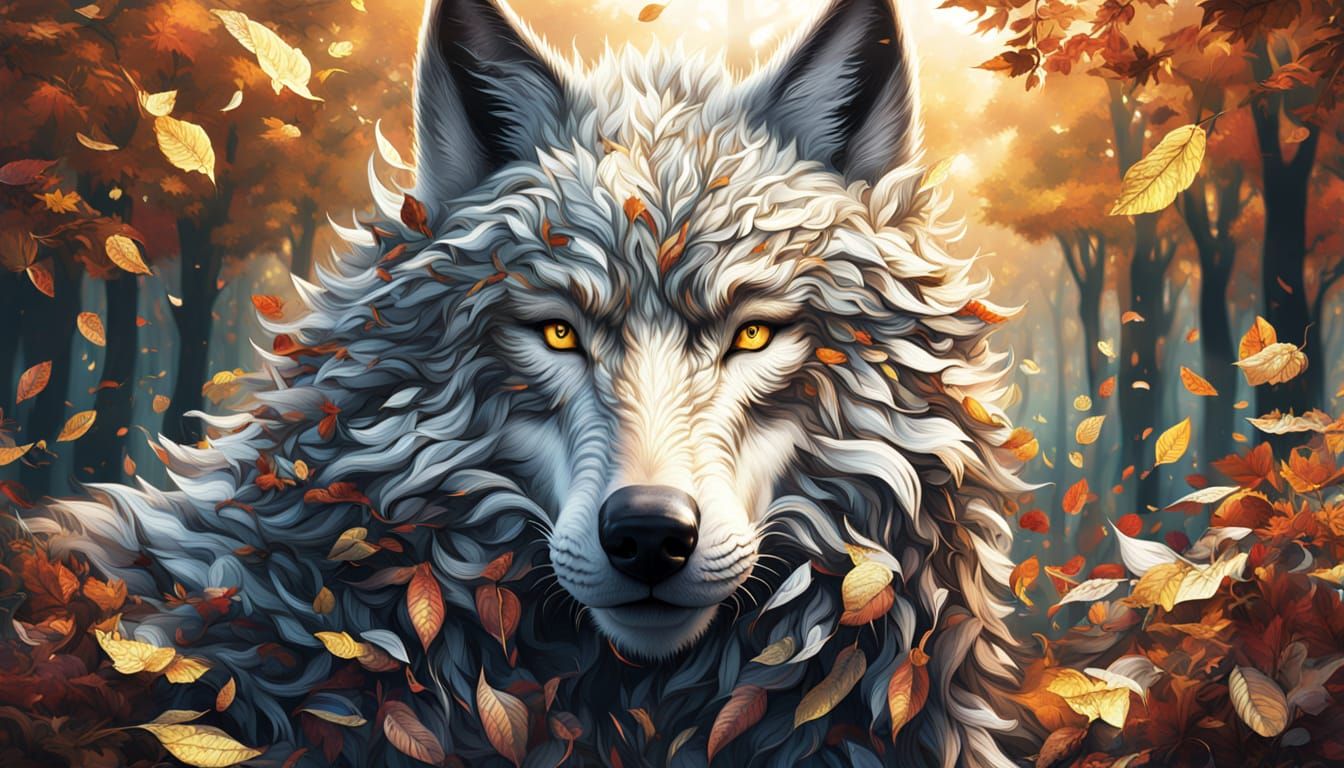 Surreal Wolf Face in Autumn Vortex