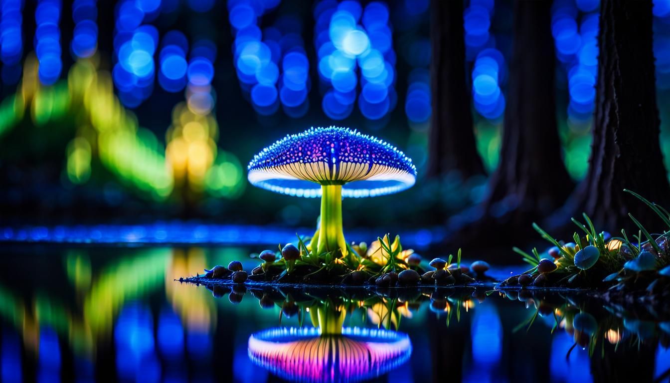 Glowing abstract,realistic macro of iridescent BLUE alien fl...