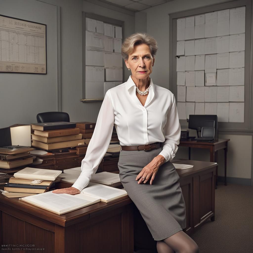 Stern Headmistress Portrait with Studio Lighting and Bokeh