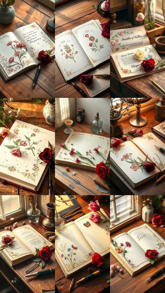 Fairytale Notebook Page with Floral Illustration