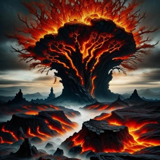 Dreamlike Lava Landscape in Vibrant Pyrography