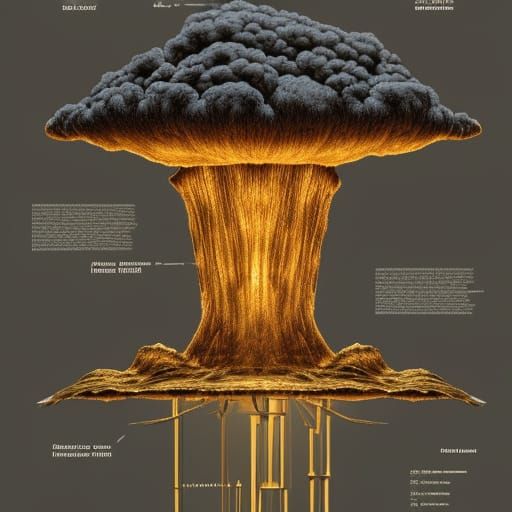 Sci-Fi Mushroom Cloud Blueprint in Dystopian Style
