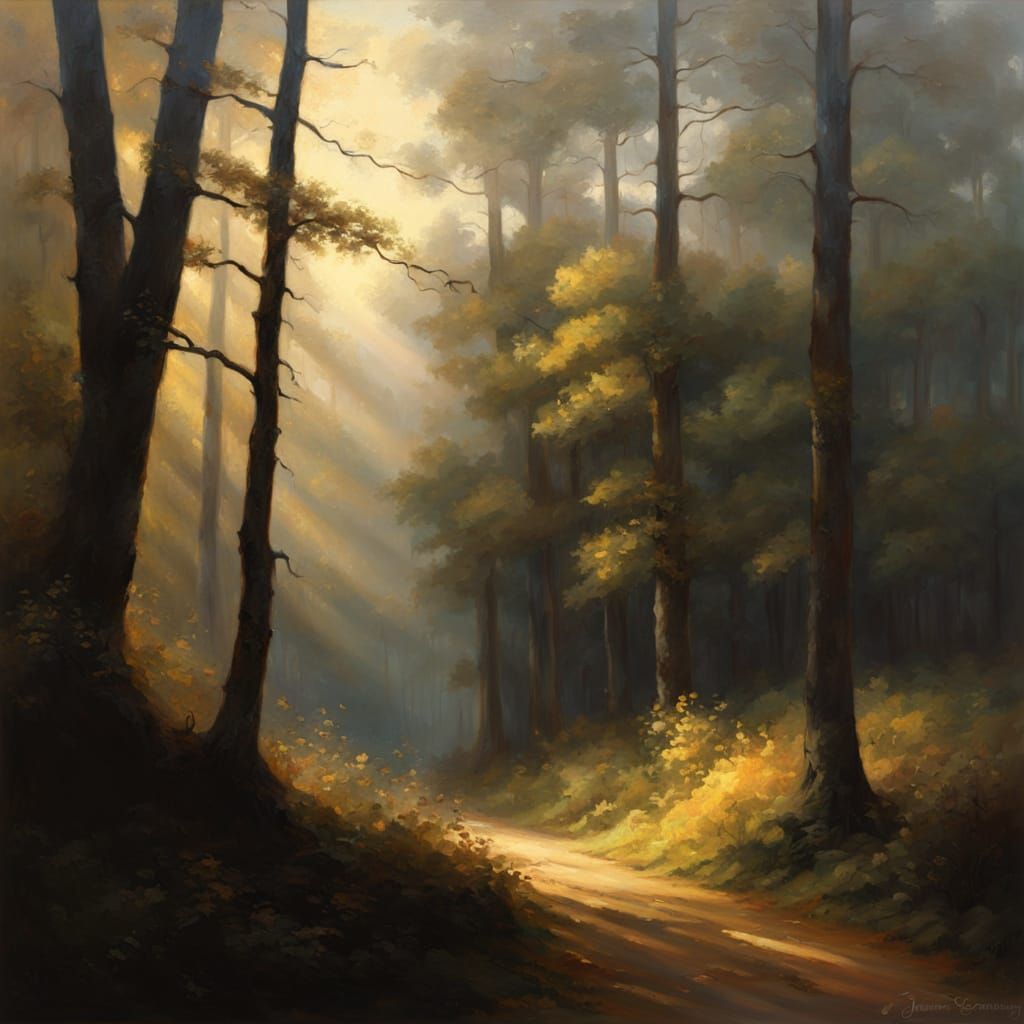 Baroque Forest Oil Painting in Rembrandt Style