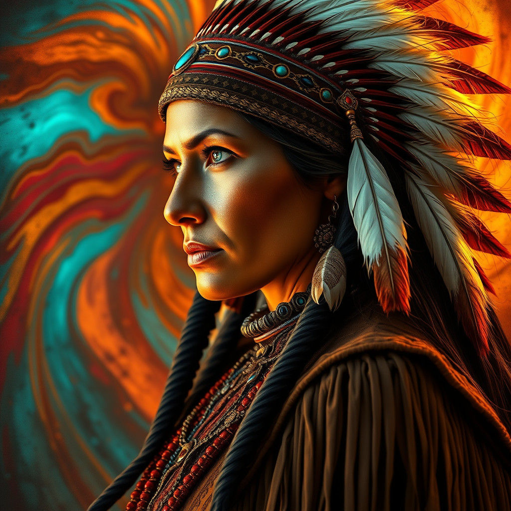 Regal American Native Woman in Traditional Attire