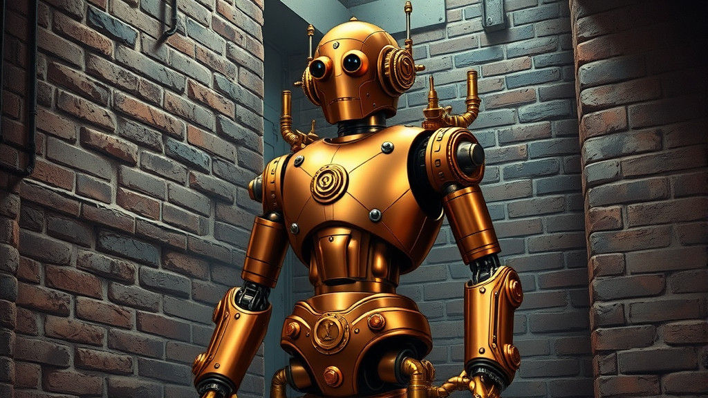 Copper Steam-Powered Robot in Comic Book Style