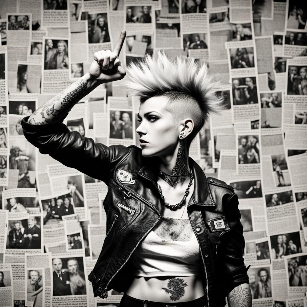 Punk Rocker with Blue Mohawk and Newspaper Collage