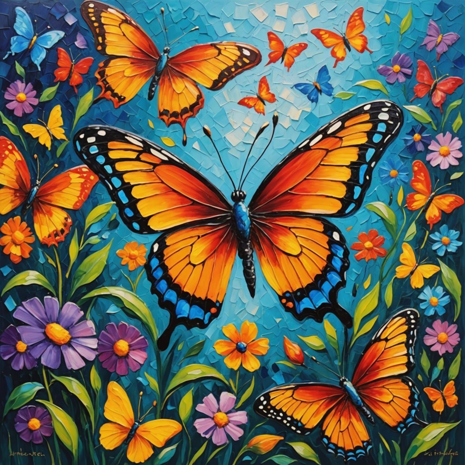 Colorful Butterfly in Expressionist Impasto Oil Painting