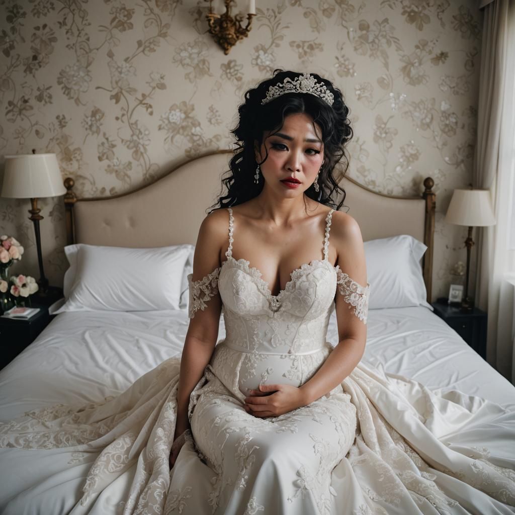 Heartbroken Bride Crying in Hotel Room: Fantasy Art
