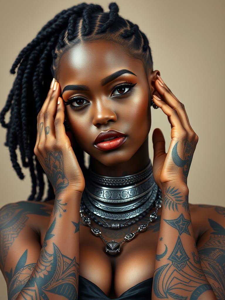 Elegant Warrior in Geometric Tribal Style