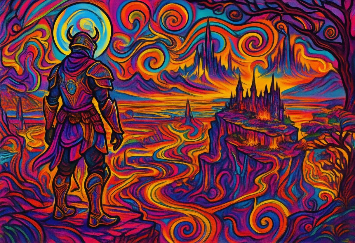 Psychedelic Watercolor Painting with Swirls and Spirals