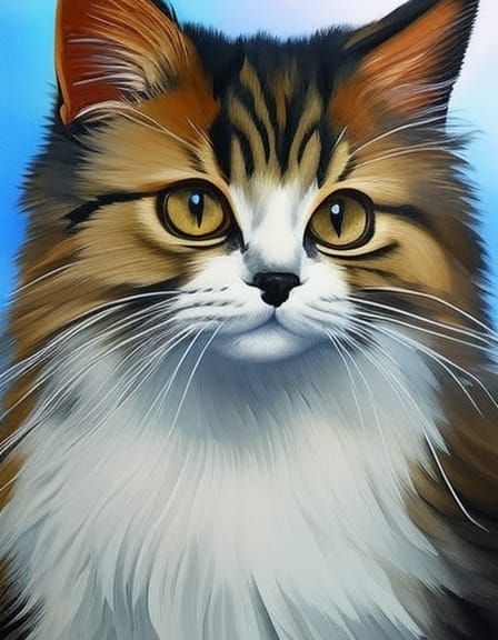 Cute Kitten in Gouache and Watercolor Style