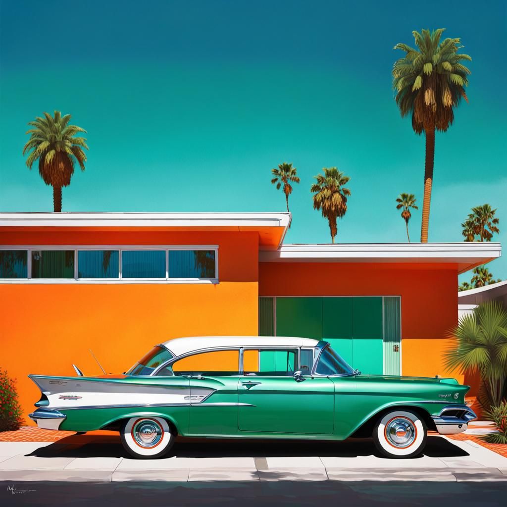 Green 1960 Chevrolet at Palm Springs House