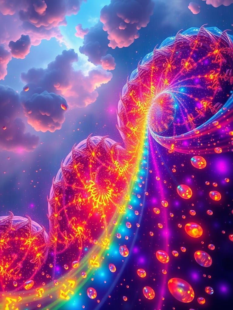 Luminous Rainbow Fractals in a Surreal Landscape