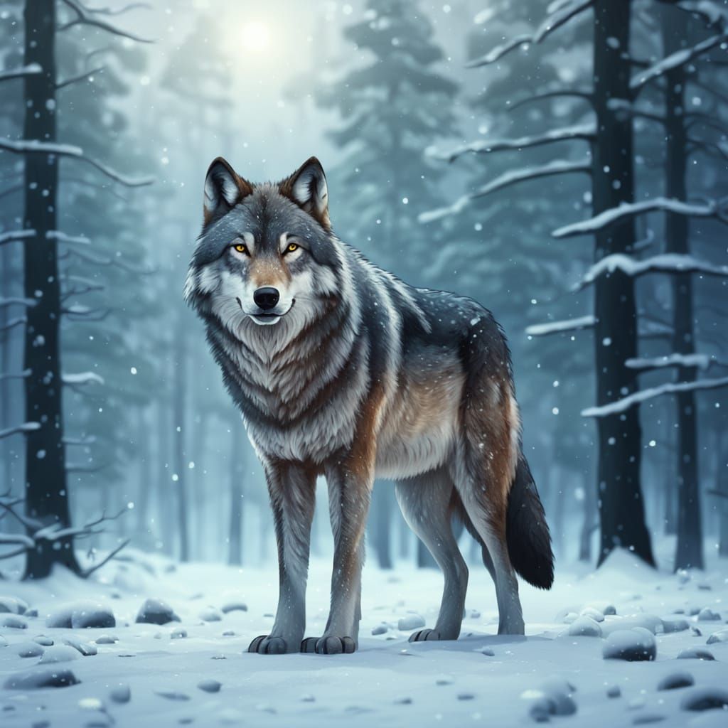 Wolf in Winter Wonderland: Digital Painting