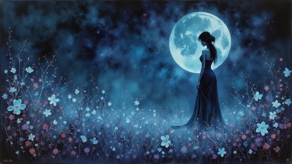 Ethereal Woman Woven From Moonlight and Shadows