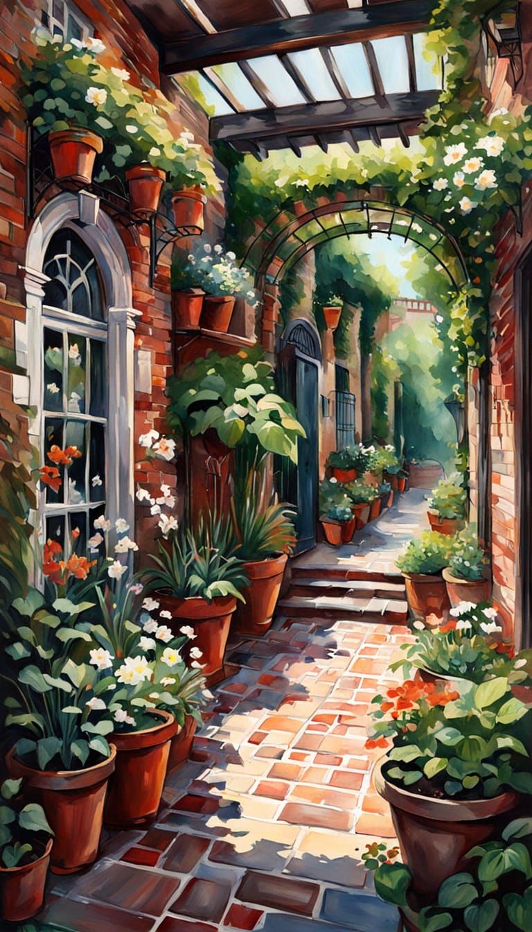 Vibrant Courtyard Oasis in Impressive Realistic Art Style