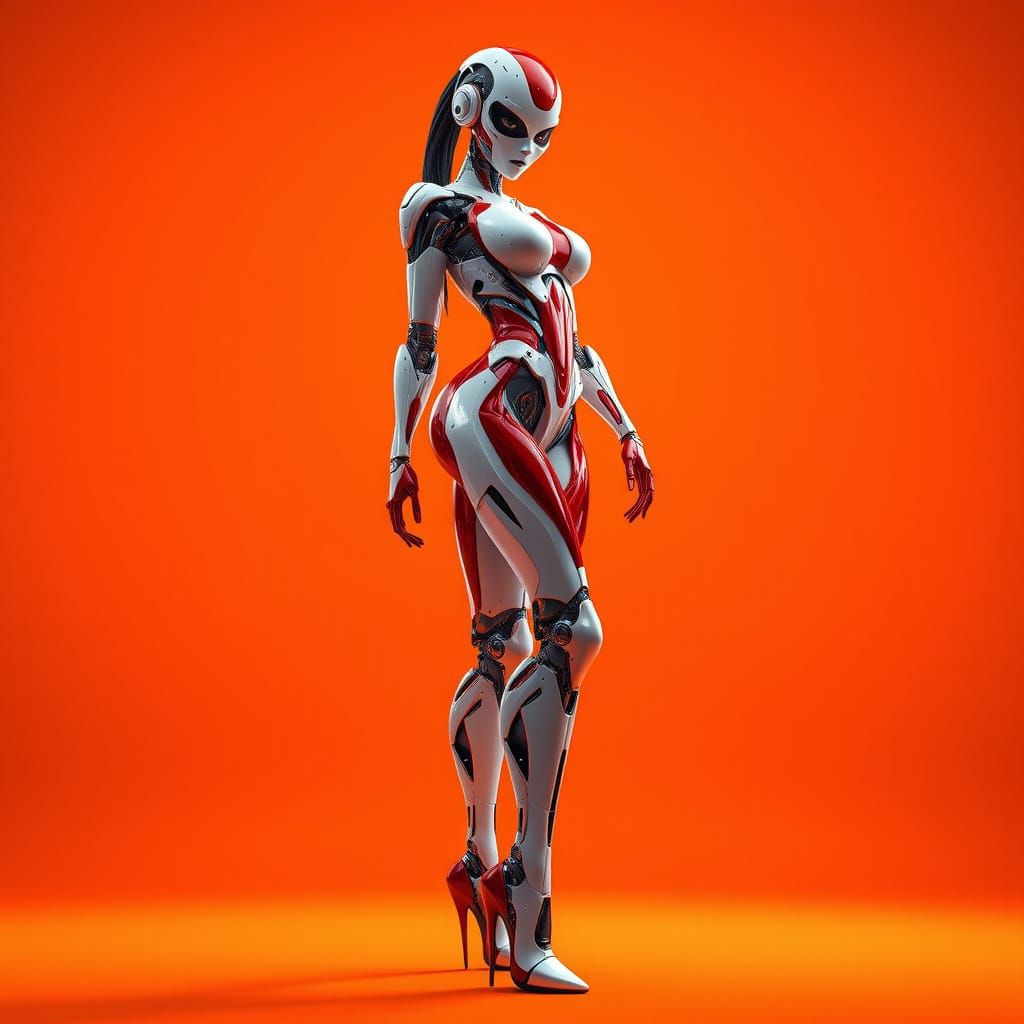Metallic Robot Girl Confidently Struts in High Heels