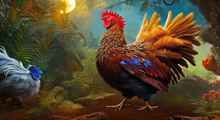 Rooster with Chickens in Sci-Fi Horror Art Style