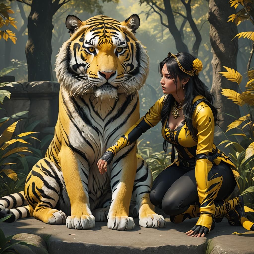 Lady Kneeling with Tiger: 3D Shading Art