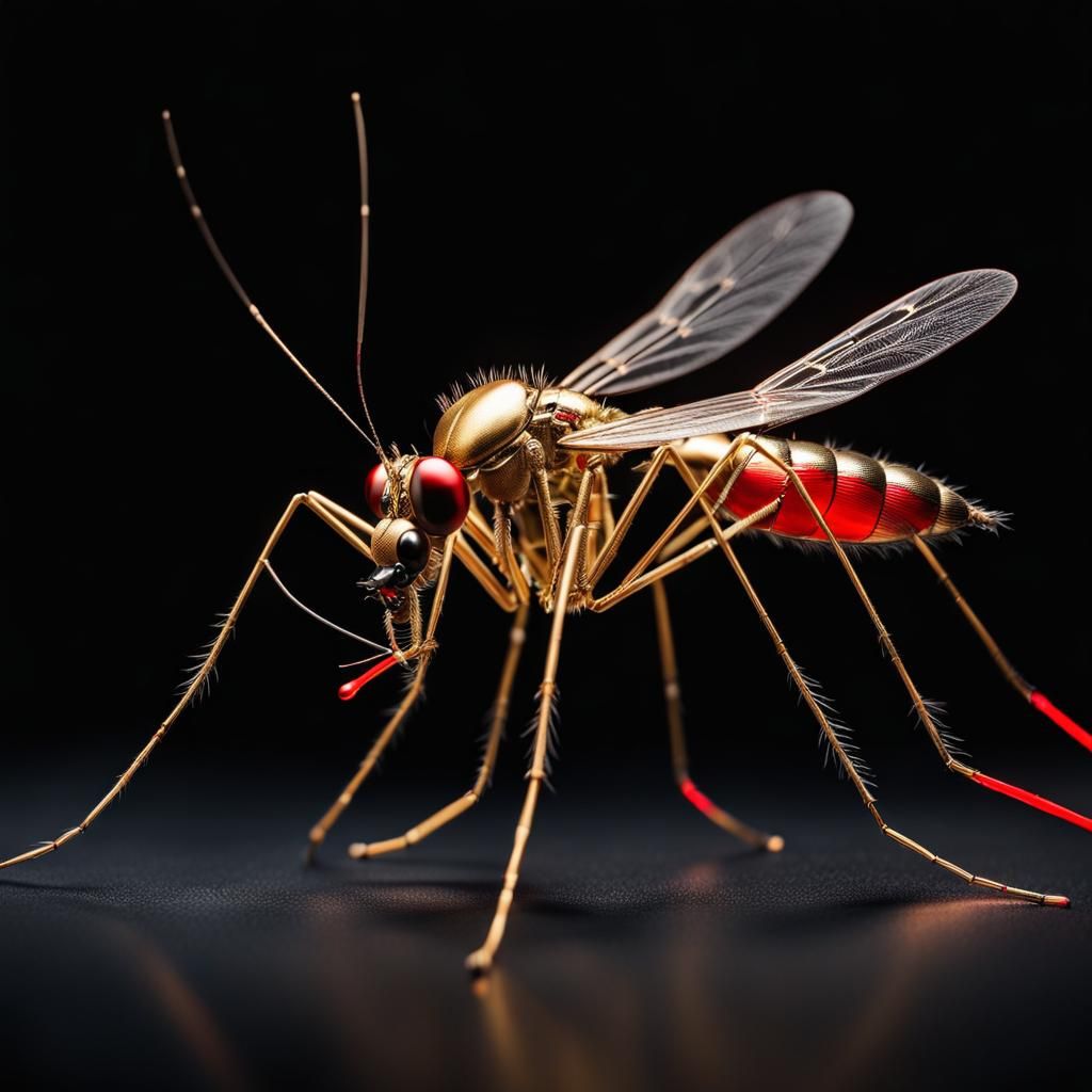 Golden Cyborg Mosquito with Red Eyes