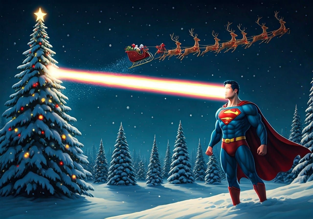 Superman's Christmas Heat Vision in Comic Book Style