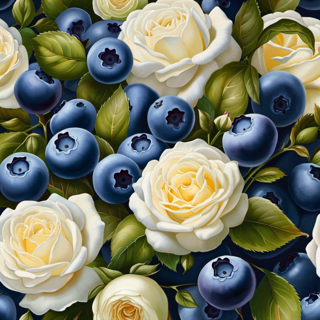Blueberries & White Roses