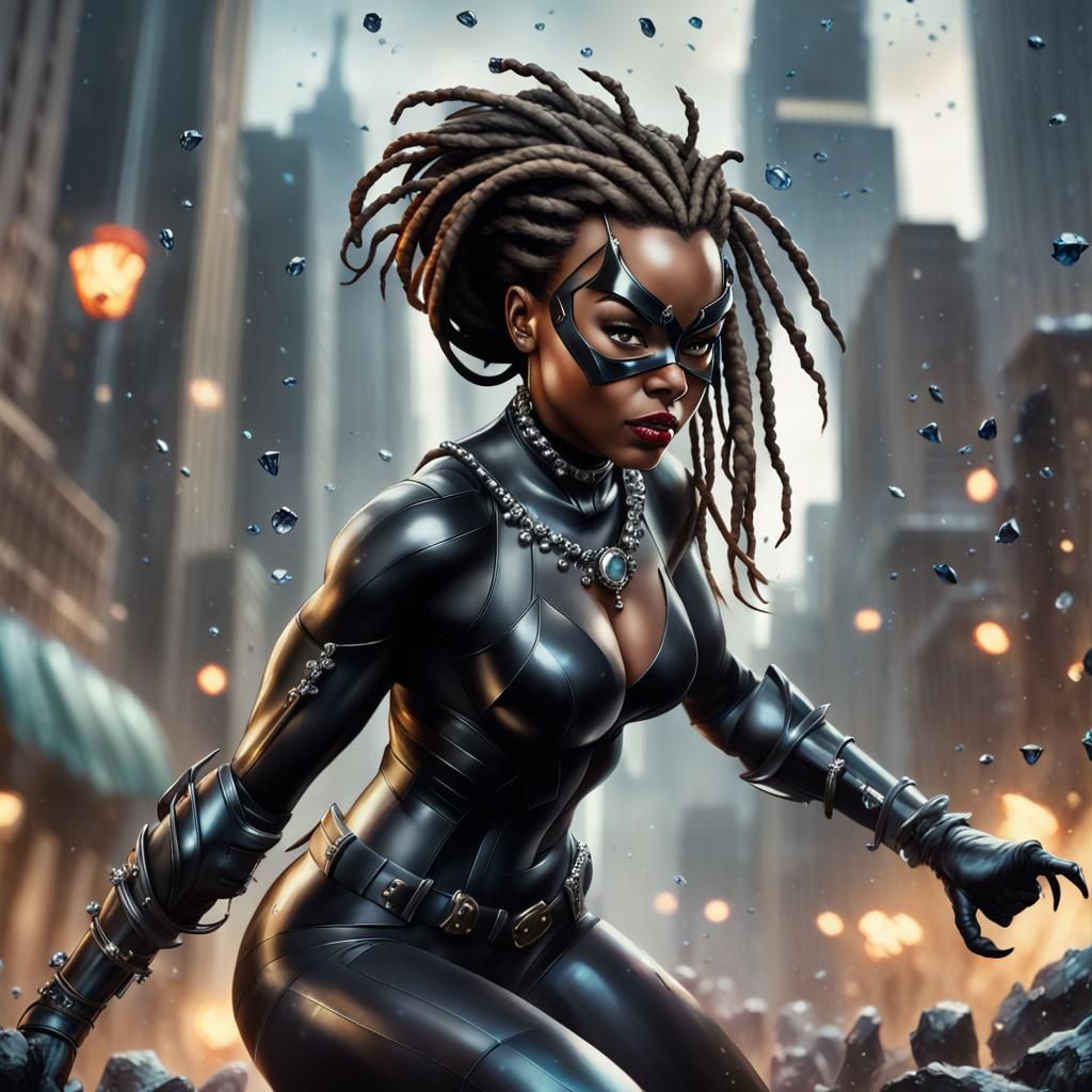 Catwoman's Epic Gotham Battle: An Oil Painting