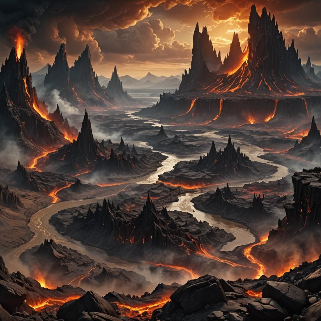 Dark Gothic Fantasy Landscape in Golden Lighting