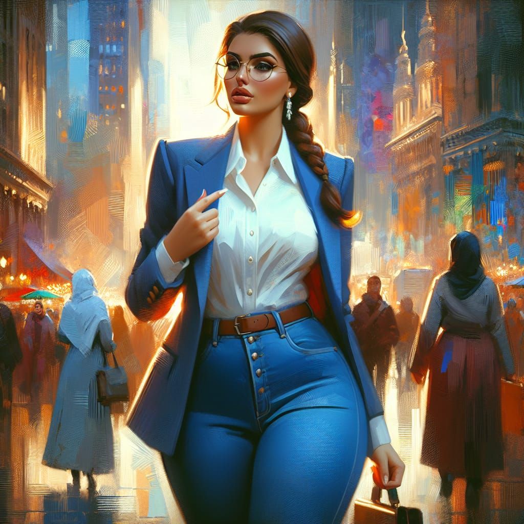 Confident Businesswoman in Bustling Cityscape: Victorian Pai...