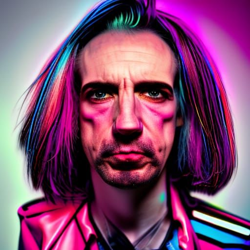 Punk Rock singer synthwave neon retro Close-up portrait, color portrait, Linkedin profile picture, professional portrait...
