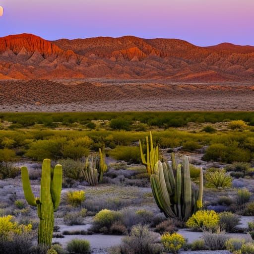 Desert Plain at Night with Moonlit Landscape