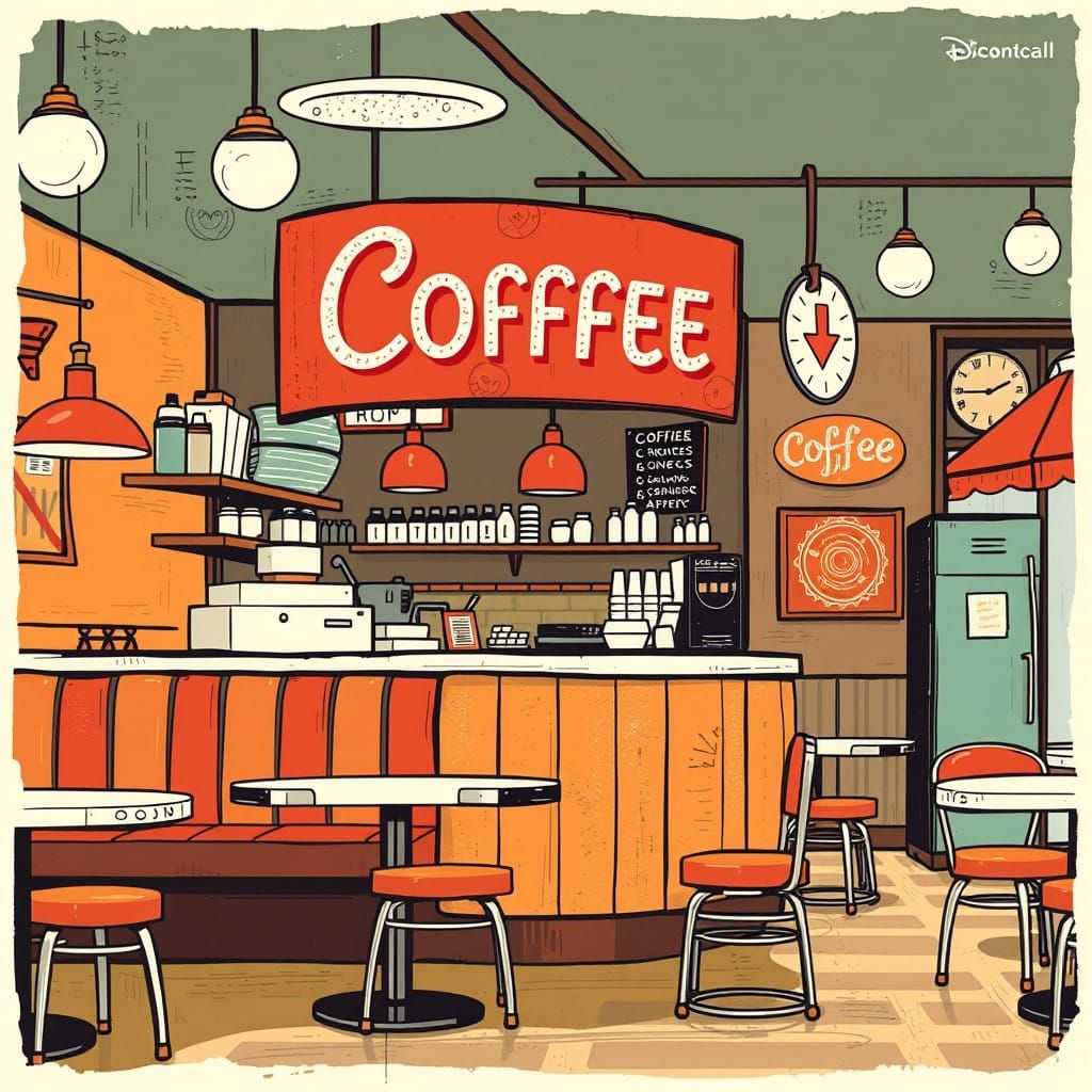 Retro Diner Coffee Shop in Industrial Design Style