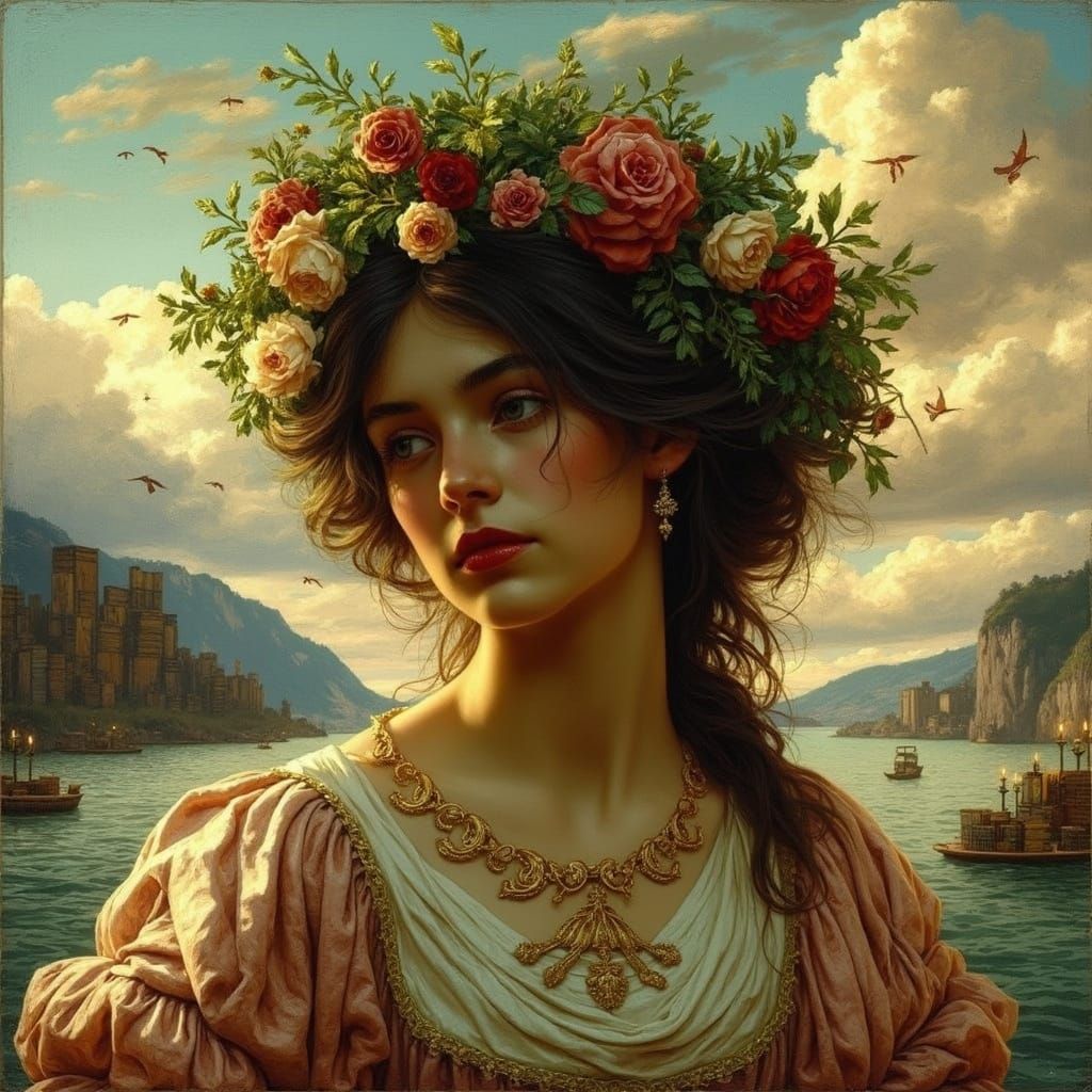 Italian Girl in a Dimly Lit Library